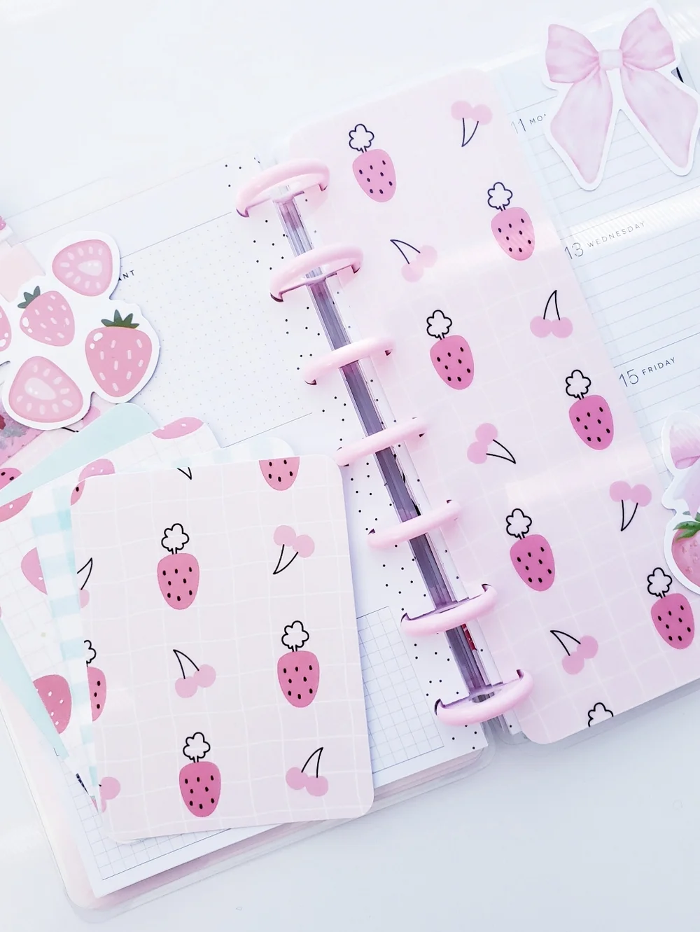Strawberry Cherry Happy Planner Classic Size Cover Set.